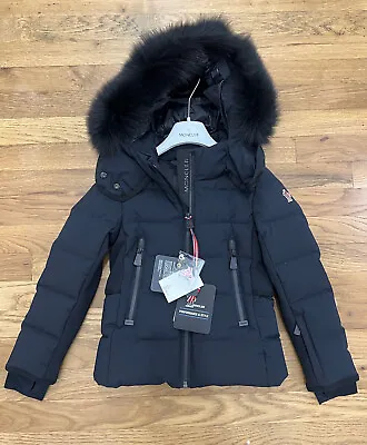 Moncler Grenoble Girls Black Lamoura Puffer Coat Size 6 Fur Hood New With Tags • $650