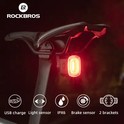 ROCKBROS Bicycle Rear Light Smart Auto Brake Sensing Taillight Rechargeable LED • $24.19