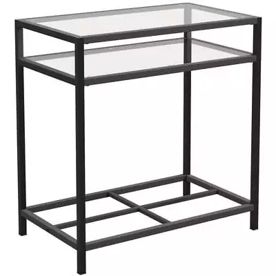 Pemberly Row Mid-Century Metal End Table With Tempered Glass Top In Black • $127