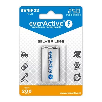 EverActive 9V Rechargeable Battery 250mAh Ni-MH E Block PP3 HR22 6LR61 HR9V • £6.99