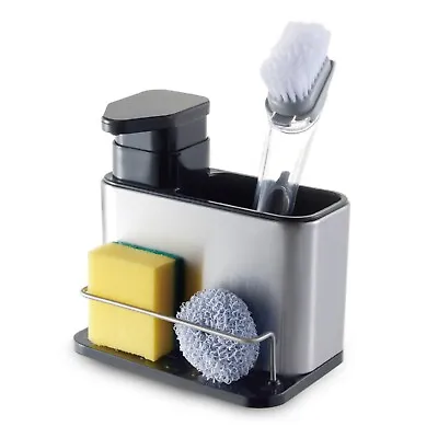 TOP3 Kitchen Sink Caddy Refillable Washing Liquid Holder Pump Stainless Steel • £13.99