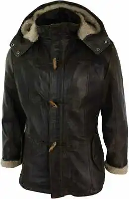 £114.99 • Buy Men's Duffle Over Coat Trench Hooded Long Genuine Sheepskin Leather Jacket
