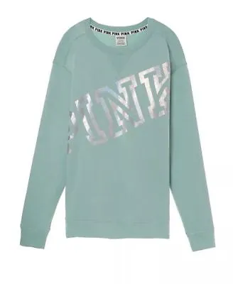 Vicoria Secret Pink  Horizon Green Holograph Logo Campus Sweat Shirt $69 S Bnwt • $59.99