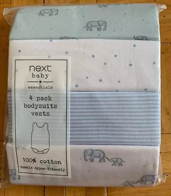 £10.99 • Buy BNWT Baby Boys 4 Elephant Sleeveless Bodysuits Vests 3-6 Months NEXT