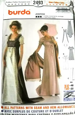 Empire Waist Gown W/ Train Josephine Costume Size 10-22 Burda 2493 SewingPattern • $20.84