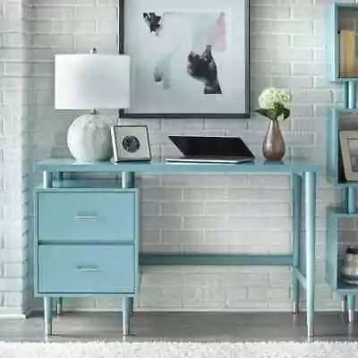 Desk Home Office 2-drawer Mid-Century Style Modern Desk In Antique Blue Finish • $349.77