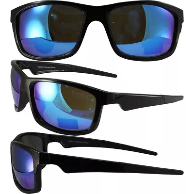 Maxx Retro 2 Sport Sunglasses Black Frame Blue Mirror Lens • $19.99