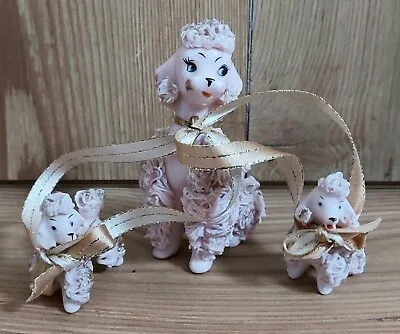 £25 • Buy Vintage Pink Spaghetti Poodle & Puppies Ornament Set