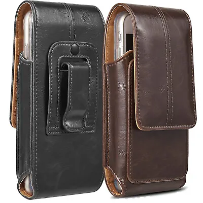 Vertical Leather Pouch Case Cover Belt Clip Holster For Large Phones W/ Otterbox • $10.98