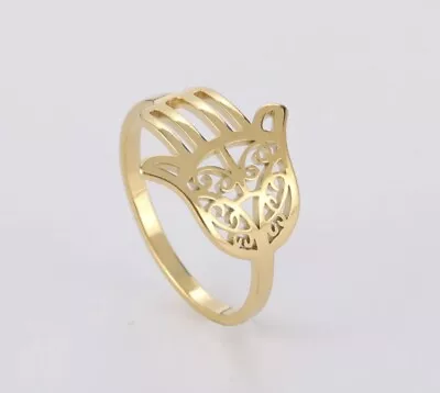 Gold Hamsa Ring Hand Of Fatima Ring Gold Ring Band Gold Evil Eye Ring Band • £12