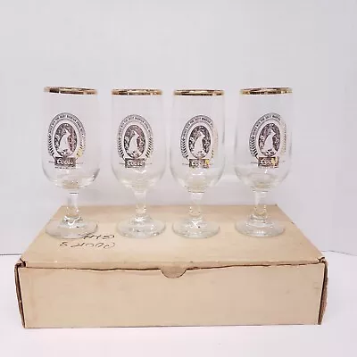 Vintage 12oz Coors Stemmed Beer Glasses Goblets Gold Rimmed LOGO Set Of 4 In Box • $24.99