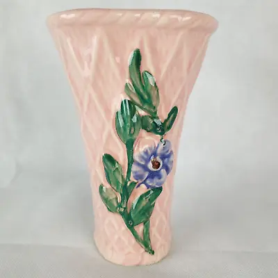 Morton Wall Pocket Vase Pottery Art Ceramic Pink Floral 7 L X 4 3/4 W Vintage • $14.99
