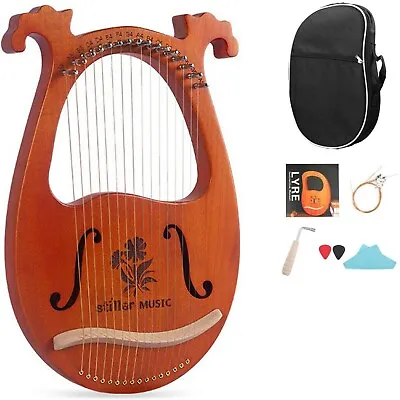 Wood 16 Metal String Mahogany Lyre Harp With Bag Tune Wrench Spare Strings Gift • $59.80