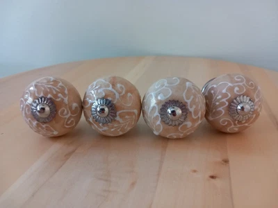 £20 • Buy Ceramic Knobs 4 Pcs Drawer Pull Cupboard Handles Door Vintage Beige White Floral