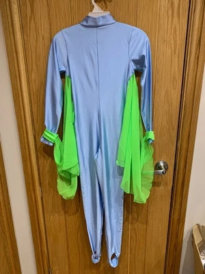 £12.50 • Buy Blue Long Sleeve High Neck Bird Wings Catsuit Zip Back Dance Costume Child L 3A