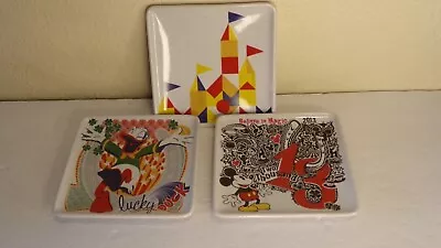 Set Of 3 Disney Ceramic Trays Plate Mickey Mouse Donald Duck Lucky • $39.99