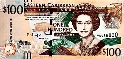 EAST CARIBBEAN: 100 Dollars UNC Banknote P-55b 2012-15 QEII Sir Lewis PP1055x • £99.50