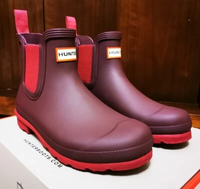 £65 • Buy New Women's HUNTER Burgundy Luxury Short Wellies Chelsea Wellington Boots Size 5