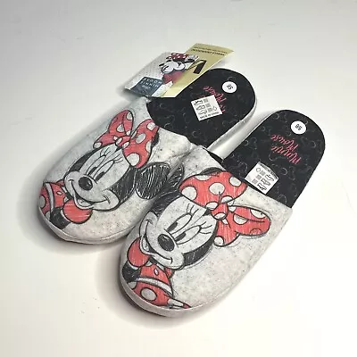 Minnie Mouse Slippers Gray Plush Women's Size 5/6 NEW • $25