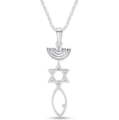 Messianic Seal Pendant 18  Necklace 14K Gold Plated 925 Sterling Silver • $42.31