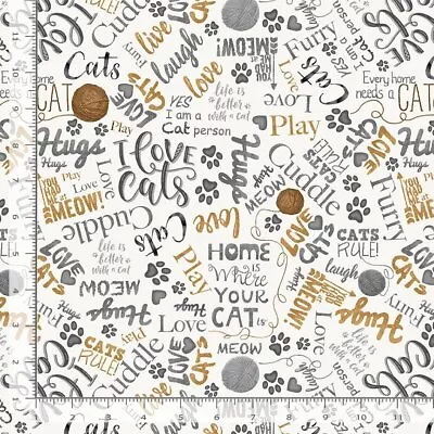 You Had Me At Meow Fabric | Cat Word & Yarn Ball | Timeless Treasures YARD • £10.60