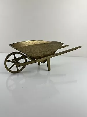 Vintage Solid Brass Wheel-barrel Planter Heavy Decorative Statue Gardener Gift • $34