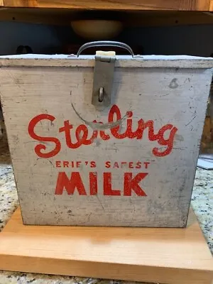 Vintage Small Sterling Erie's  Safest Milk Metal Porch Cooler Pa • $24.95