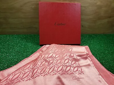 Vintage Les Must De Cartier Silk Scarf Pink Rectangular Spell Out Late 70s Italy • $180