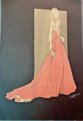 Original Signed Costume Design Sketch Mid-Century Sleeping Beauty Medieval Theme • $83.99