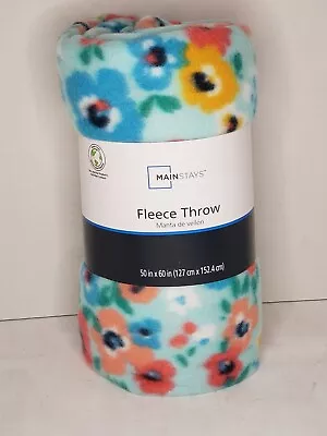 Floral Fleece Blanket 50 X60  Soft Lightweight Teal Print Couch Bed Mainstays • $7