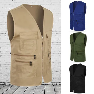 Men Multi Pocket Cargo Vest Summer Outdoor Fishing Hiking Camping Waistcoat Tops • $11.55