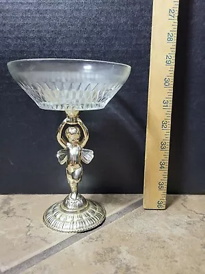 Vintage Angel Cherub Cupid Pedestal Compote Comport Candy Mint Dish 6.25” Tall  • $14