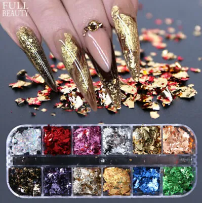 12 Grids Nail Foil Paper Holographic Flakes Nail Art Sticker 3D Nail Decorative • $6.79