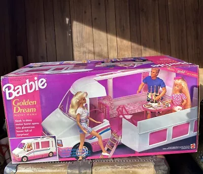 Vintage 1992 Barbie Golden Dream Motor Home Camper Van White & Pink NEW Sealed • $250