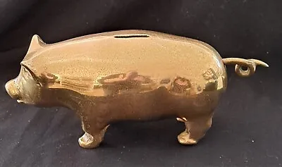 Vintage Heavy Brass Piggy Bank   Pig  Measures 8  Long • $30