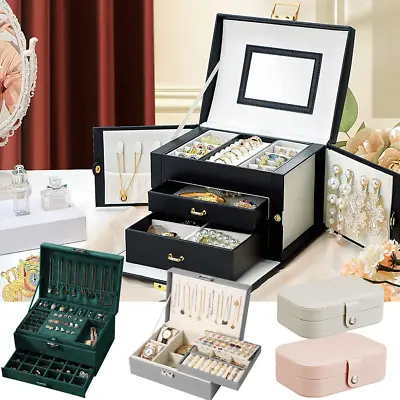 3 Layers Jewellery Boxes Storage Case Drawer Cabinet Earing Necklace Organizer • £15.99