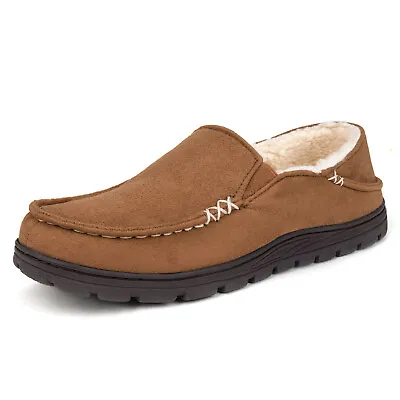 Mens Outdoor House Shoes Warm Fuzzy Moccasin Slippers Wide Sherpa Fleece Winter • $20.99