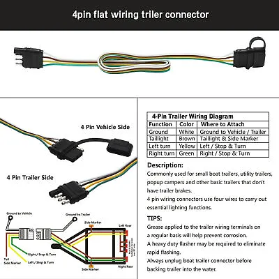 4.9FT 4 Pin Trailer Tail Lights Flat Trailer Wiring Harness Kit Wishbone Style • $9.49