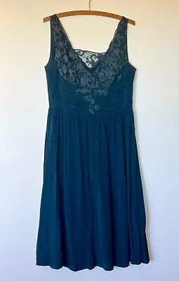 Blue Silk Lace Vintage Special Occasion Dress V-Neck Fit & Flare Straps Sz M • $26.95