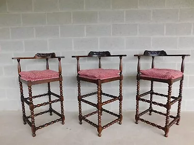 Oak Spanish Revival Style Stools - Set Of 3 • $1295