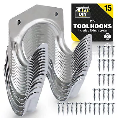 15pk Tool Hooks & Screws | Garage Garden Shed Wall Bike Hanging Storage Utility • £7.99