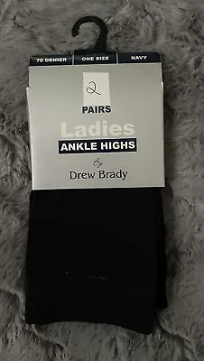 £3 • Buy Ladies Navy Ankle Highs - One Size