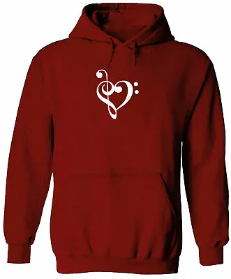 Pullover Hoodie Sweater Mens/Unisex Graphic Love Music Bass Clef Heart Treble • $35.98