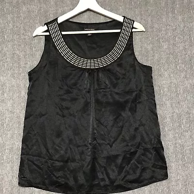 Dana Buchman Shirt Womens Medium Black Blouse Top Beaded Neckline Sleeveless • $13.49