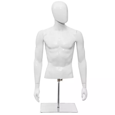 Male Mannequin Realistic Plastic Half Body Head Turn Dress Display White • $77.99