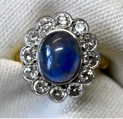 Incredible Vintage Natural Blue Star Sapphire & Diamond Ring • $4230.45