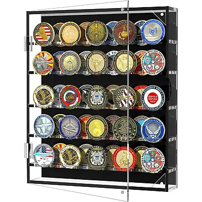 Military Challenge Coin Display Case Cabinet Rack Holder Medals Shadow Box • £19.89
