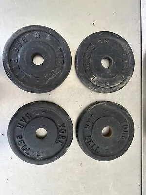 Lot Of 4 York Barbell Vintage 5 Pound Weight Plates Round Edges 1  Hole  #1347 • $42.50