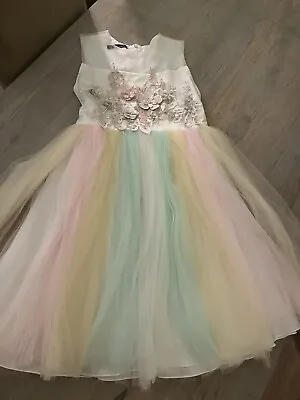 Girls Wedding/Christening/Dress Up Dress 9-10yrs Rainbow Pastel Colour • £12.50