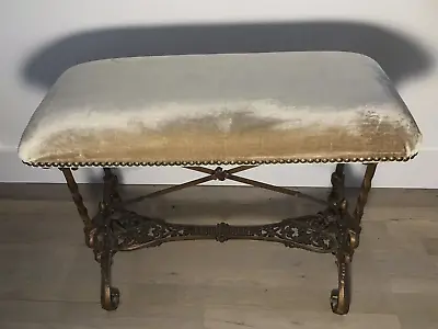 Vintage Bench Heavy Cast Iron With New Upholstered Sued Seat • $299.99